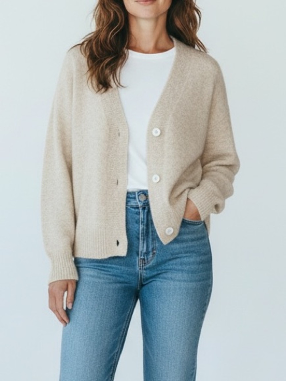 Mohair Wool Blend Button Cardigan Cream